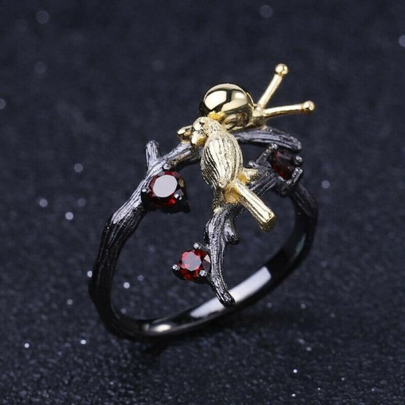 Women Ring Gold/Black Tone Branch and Snail Red - Picture 2 of 8